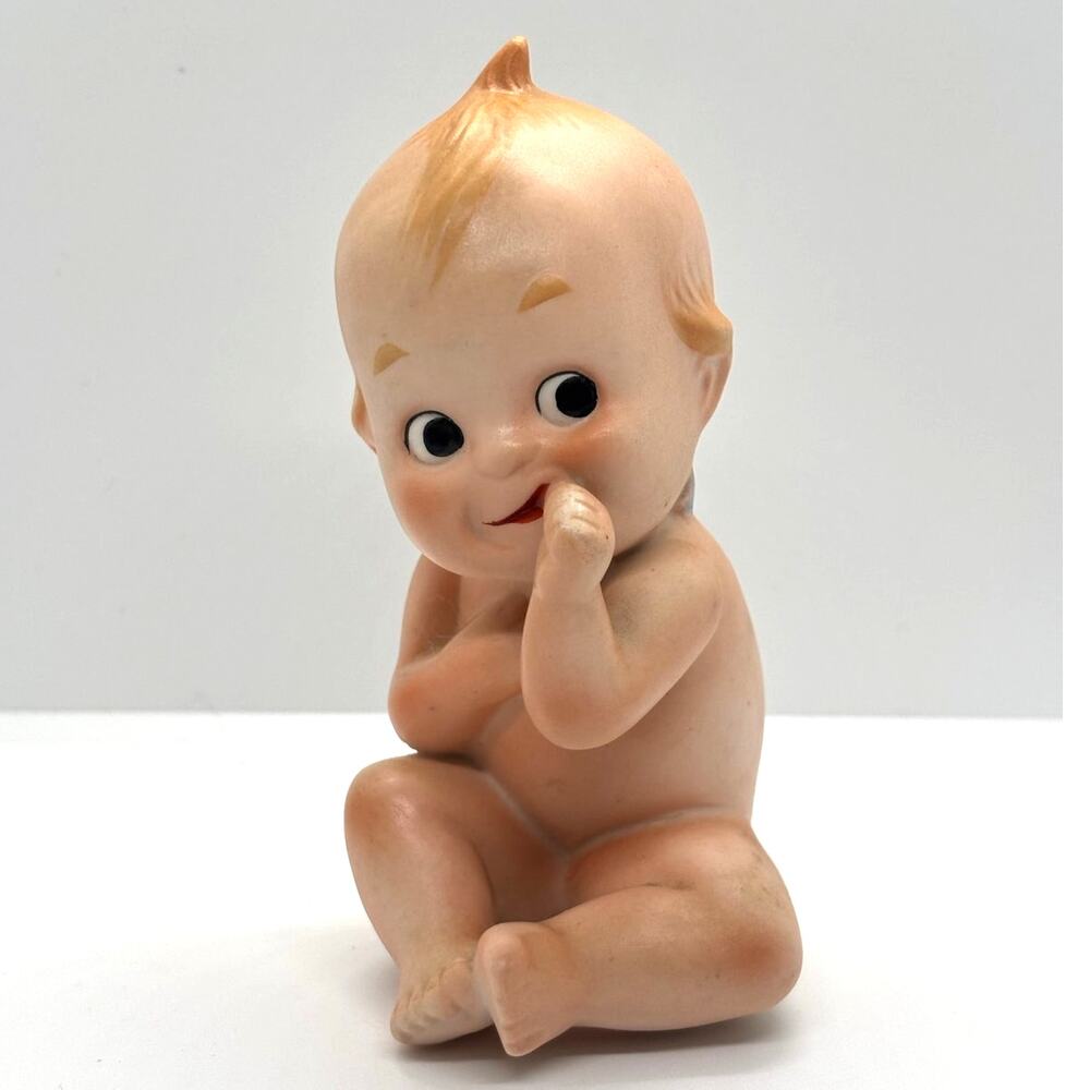 Vintage 1960's Lefton Kewpie Doll, Sucking Thumb Bisque Figurines
